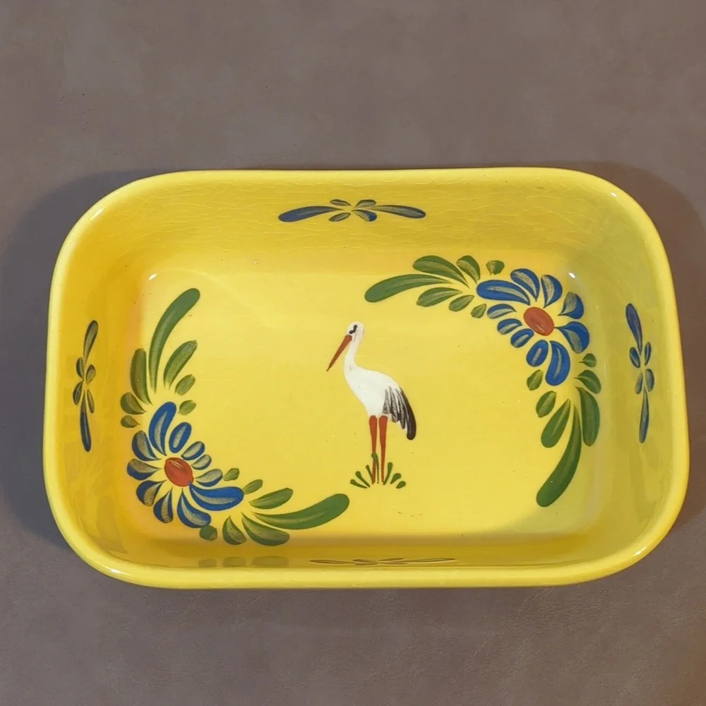 Beck made in France baking dish stork and flower design nice crazing 6” x 9”